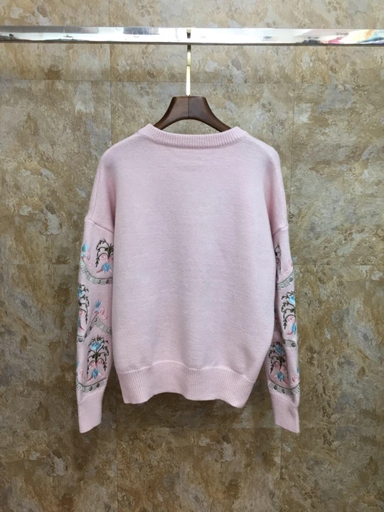 Новые осенние и зимние Женская Дикий Цветочная вышивка свободный вязаный свитер 924