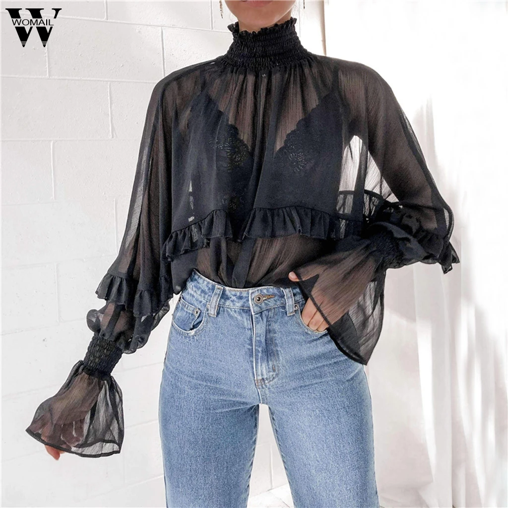 turtleneck chiffon blouse