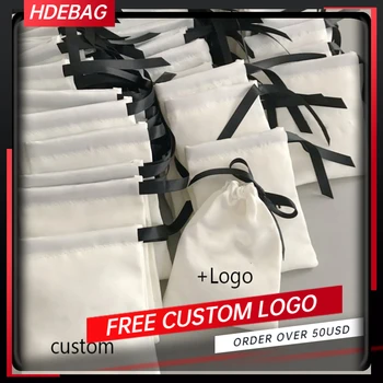 

50PCS Custom Logo Jewelry Gift Pouch Satin Packaging Bags 7x10/10x13/12x16/15x20cm Silk Drawstring Pouch