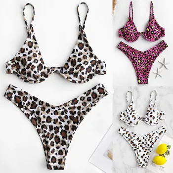 

Women Sexy Leopard Underwire Bikini Set Two Piece Swimsuit Beachwear 2020 Summer Beachwear Bathing Suit Female Biquini
