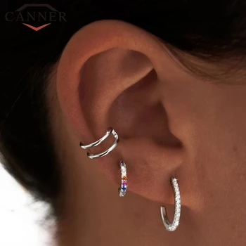 

Simple 925 Sterling Silver Single Row Zircon C-type Mini Stud Earrings for Women Rainbow Crystal Ladies Earrings Fashion Jewelry