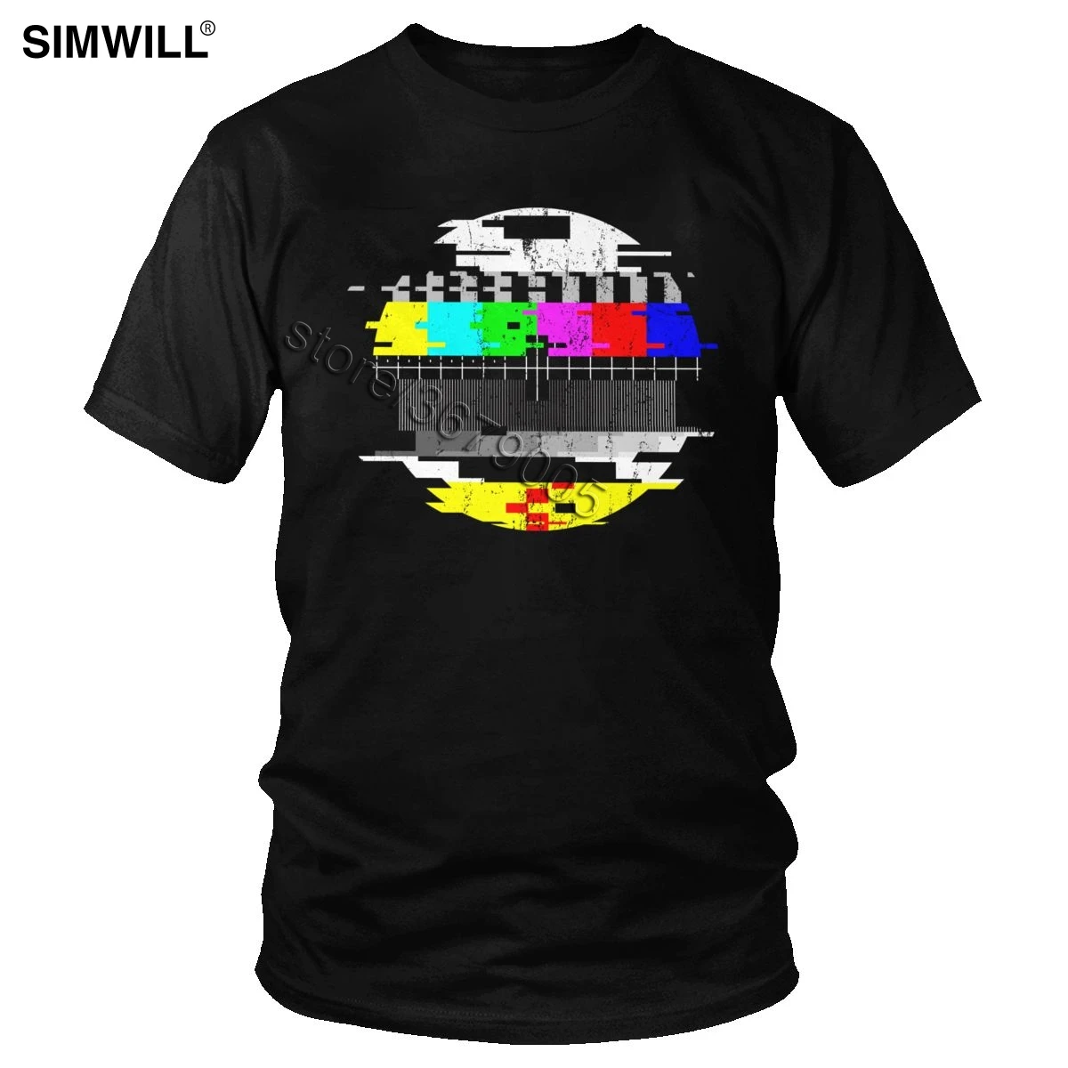 Classic Vintage Glitched TV Test Card Graphic T-shirt Men's Short Sleeve Glitch Art T Shirt Brand Design Print Tee Adult Clothes | Мужская
