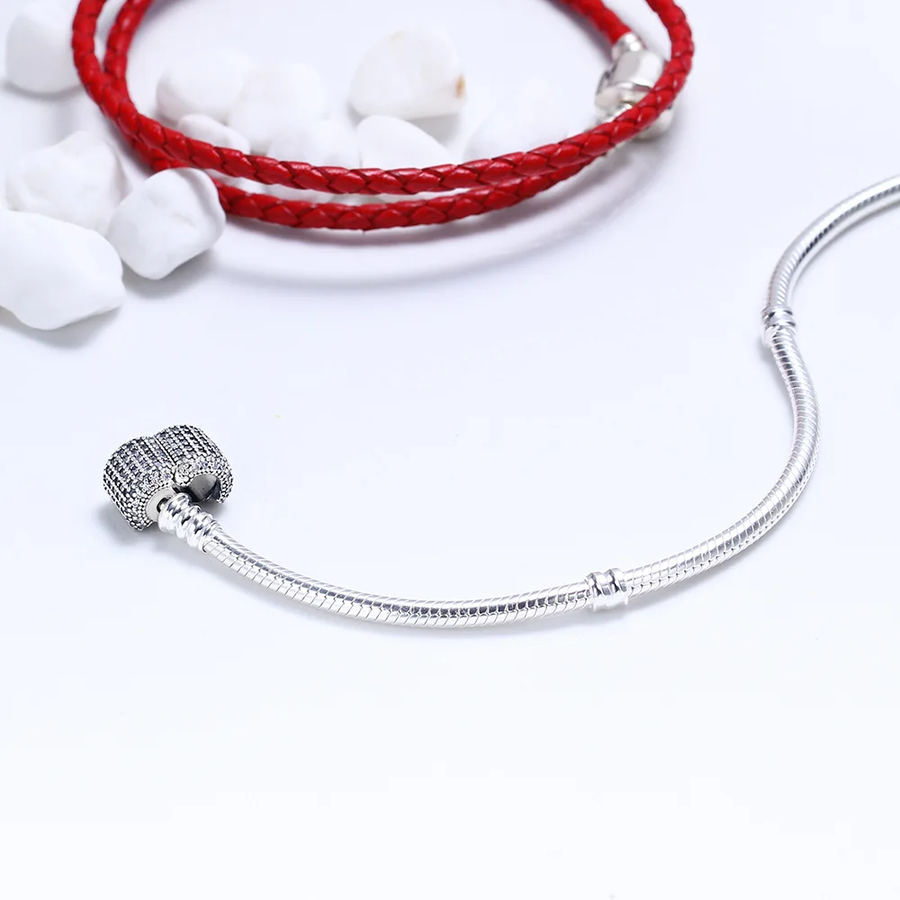 925 пробы серебряный браслет Фирменная застежка цепочка-змейка с кристаллами браслет подходит для женщин бусины Шарм Diy ювелирные изделия