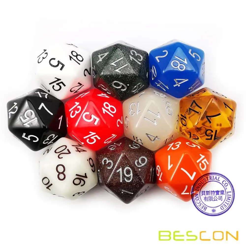 Bescon Jumbo Glowing D20 38MM, Big Size 20 Sides Dice 1.5 inch, Big 20 Faces Cube in Various Solid, Glitter, Glowing Colors 6