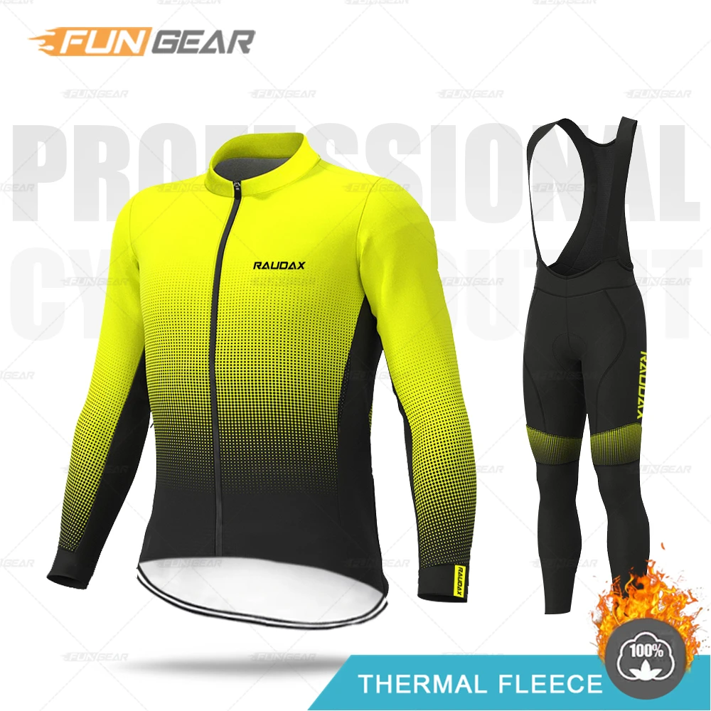 BIB SET Pro Team Велоспорт Джерси Мужская зимняя одежда для верховой езды Теплая Флисовая форма для шоссейного велосипеда MTB длинный рукав комплект повседневная одежда теплая - Цвет: BIB SET