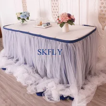 CL072F новая великолепная уникальная длинная драпированная Свадебная шифоновая Тюлевая юбка из тафты с оборками темно-синего цвета и цвета слоновой кости