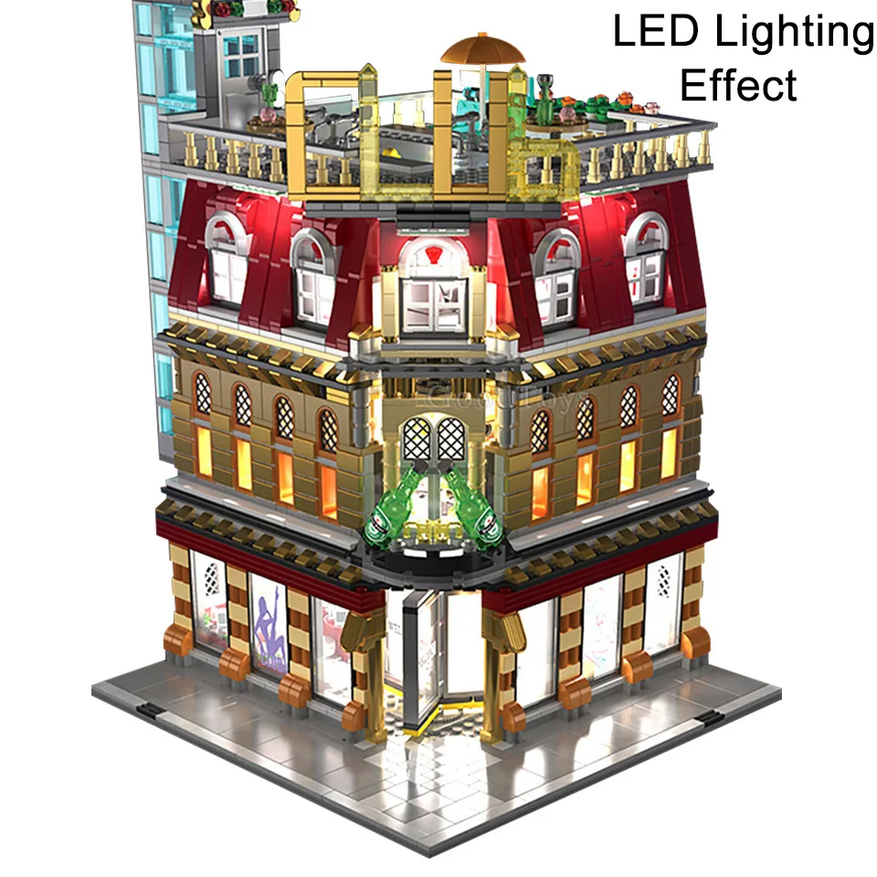  MOC Creator Expert LED 5in1 Luxury Night Club City Street View Building Blocks 2488 Piece Bricks Ki - 32917240715