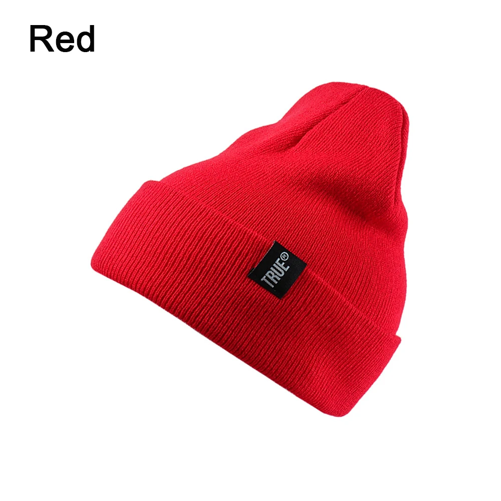 red Модные классические зимние теплые вязаные головные уборы для мужчин и женщин, мягкая громоздкая шапочка унисекс, зимняя Лыжная мешковатая шапка с черепом, Кепка с манжетами, шапочка - Цвет: red