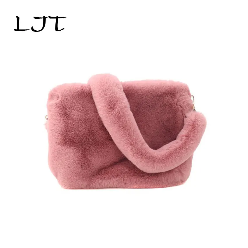 

LJT Luxury Faux Fur Bags For Women2019 Plush Large Capacity Shoulder Bag Handbag Women Fashion Tote Top-handle Bag Feminine