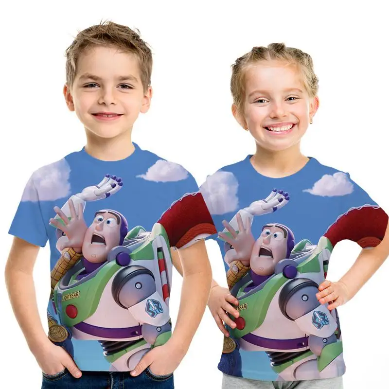 Популярный аниме История игрушек 3D estampado Nio moda nios desgaste amaderado Cool abrigo camiseta Buzz Lightyear nios ropacortamanga