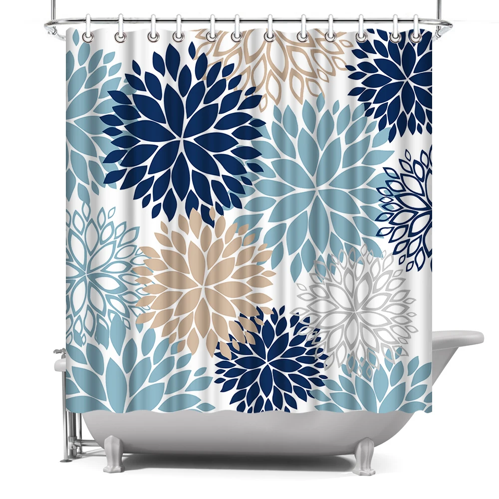 

Dahlia Pinnata Flower Shower Curtain Floral Blue Bath Curtain Waterproof Polyester Fabric 72x72