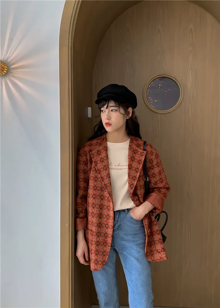 Women Clothes Wool Suit Female Autumn New Korean The Woolen Coat Casual Retro Short Check Small Suit Women