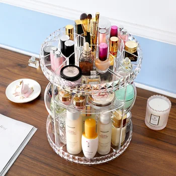 

360 Degree Rotating Makeup Organizer Box Transparent Acrylic Brush Holder Jewelry Makeup Organizer Cosmetic Beauty Storage Box