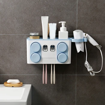 

Bathroom Set Accessories Hair Dryer Rack Toothbrush Holder Automatic Toothpaste Dispenser Suction Cup Wall Mount Storage Box