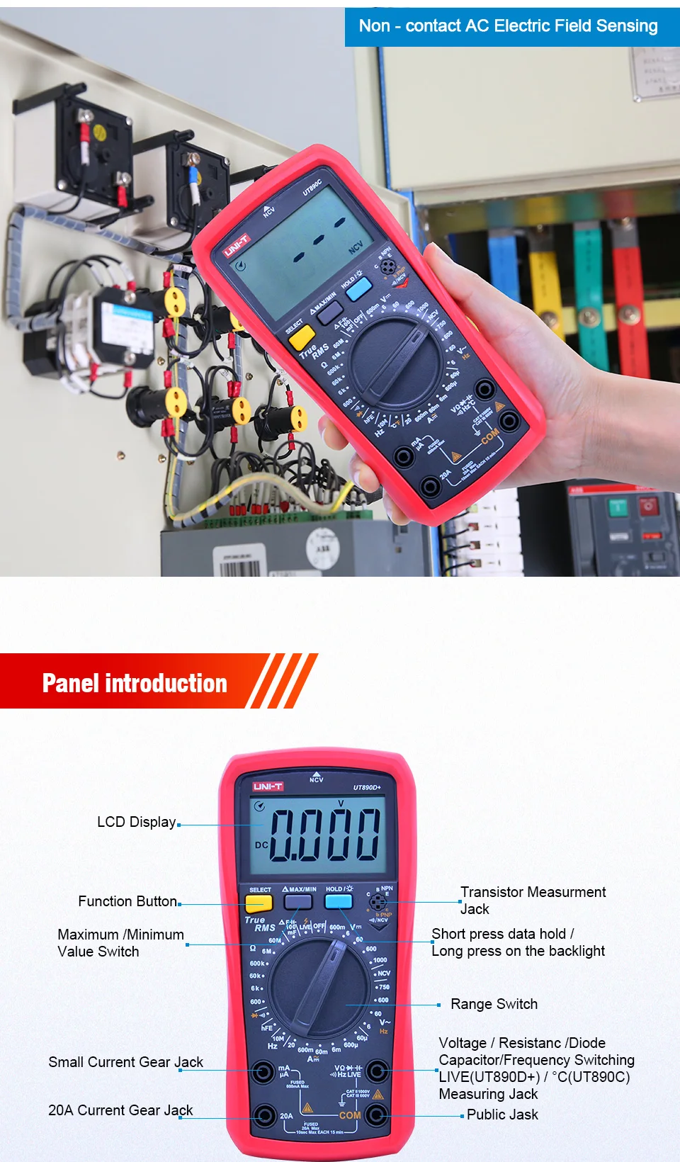 UNI-T UNI T Цифровой мультиметр True RMS UT890C UT890D+ ручной диапазон AC DC Частота емкость Температура Тестер Подсветка