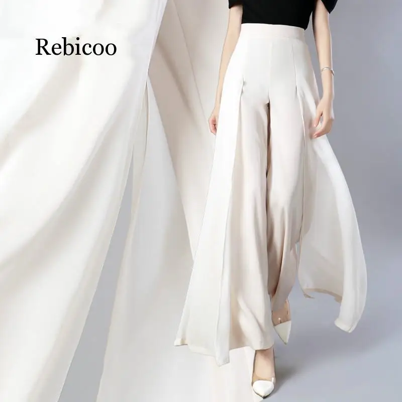 

Elegant women's summer wide leg pants stretch high waist split chiffon trousers casual street fashion ladies