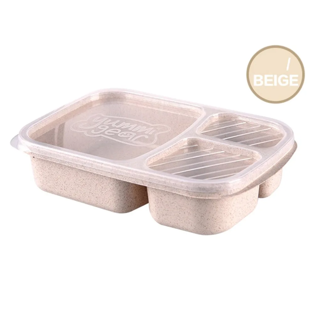 4 цвета Пшеница клубника Bento Box 3 сетки с крышкой микроволновая печь еда коробка контейнер для хранения столовая посуда набор