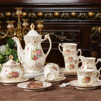 

Ceramic Coffee Mugs & Pot Set Breakfast Tea Cups & Saucers Drinkware Sugar Can Milk Jug 15 Pieces Set Wedding Gifts