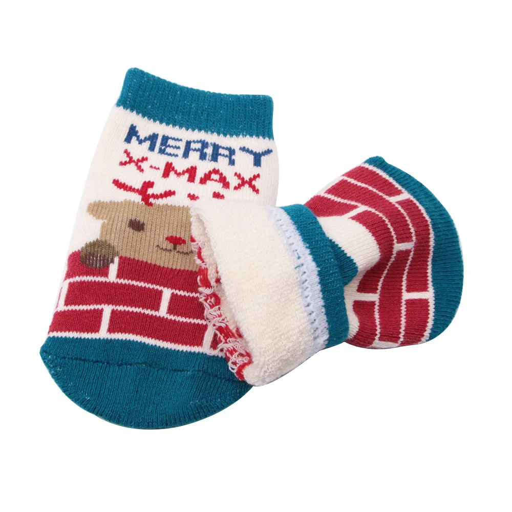 Рождественские носки для малышей Зимние носки для новорожденных мальчиков и девочек хлопковые теплые нескользящие носки с рисунком для малышей от 0 до 2 лет