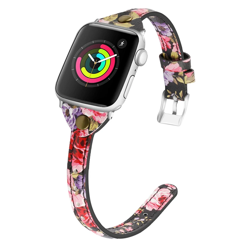 Ремешок для Apple Watch 4 5 iwatch ремешок 44 мм 40 мм 38 мм 42 мм 4 3 высококачественный кожаный Браслет Т-образный ремень с заклепками аксессуары - Цвет ремешка: Print pink