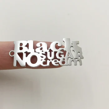 

MYLONGINGCHARM 5pcs/lot Cut words Charm Black No Sugar Cream 13*32mm stainless steel charms for bracelet Jewelry findings