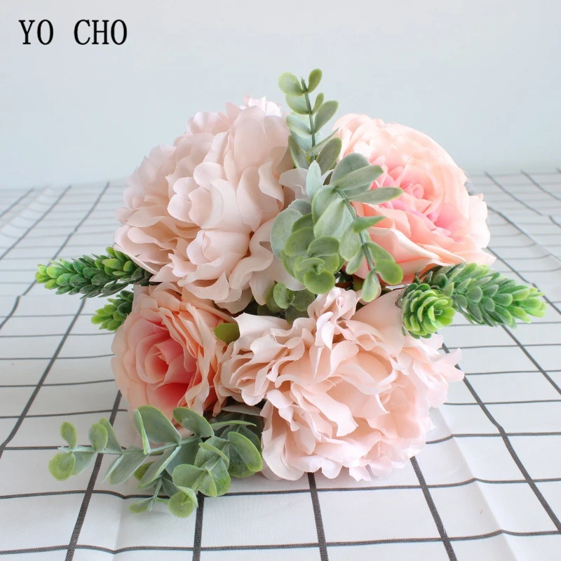 Йо Чо невесты букет свадебный цветок искусственная Шелковая Роза цветок дропшиппинг оливковые листья эвкалипта праздничное свадебное