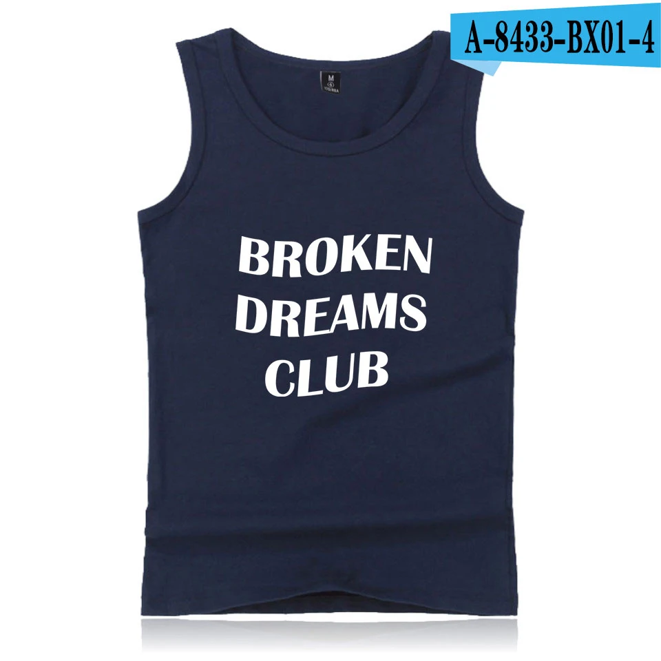 navy bule Broken Dreams клуб печати Для мужчин с О-образным вырезом топы весна лето Харадзюку Повседневное модные спортивные без рукавов жилет, распродажа - Цвет: navy bule