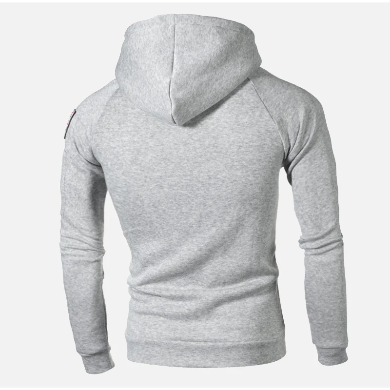 Winter Hooded Fleece Thicken Mens Sweatshirt Zipper Badge Pockets Patchwork Male Hoody Casual Solid Warm Man Pullover Tops