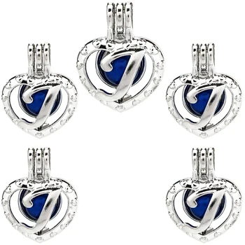 

5Pcs Openable Heart Letter J Phase Box Necklace Locket Aromatherapy Essential Oil Pendant Pearl Cage Diffuser k861