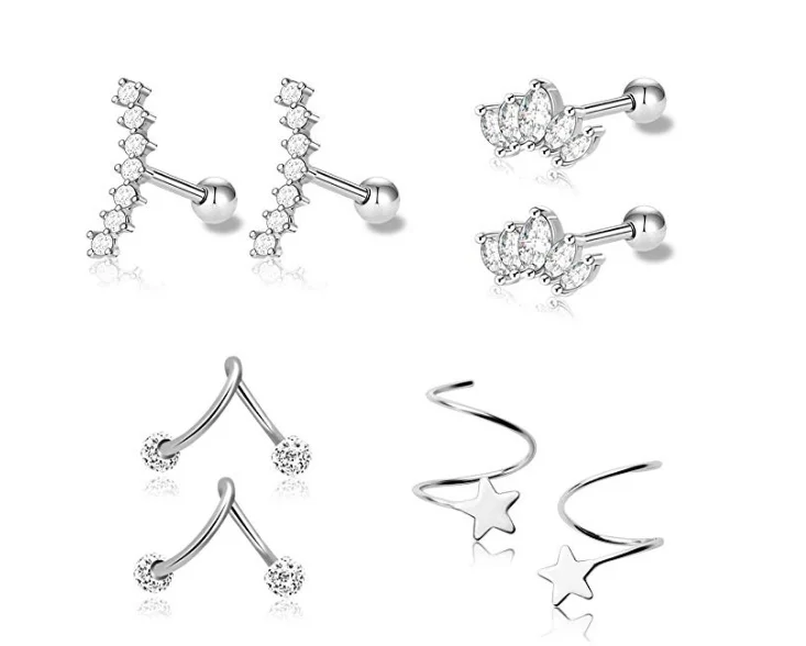 50pcs Body Jewelry Piercing- Mix Styles Ear Helix Bar Ear Ring Cartilage Tragus Lobe Diath Rings Upper Studs NEW