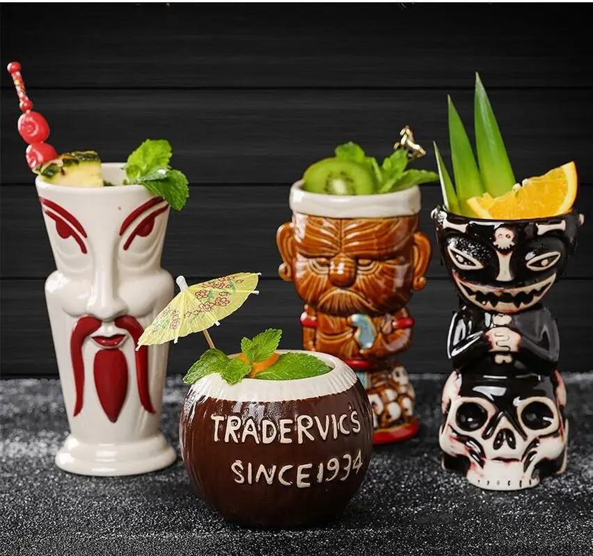 Гавайские кружки Tiki, Коктейльная чашка, пивная кружка для напитков, кружка для вина, керамическая Пасхальная кружка Tiki, барная кружка, инструмент