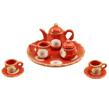 

1/12 British Style Doll House Porcelain Tea Ware Cup Tray Teapoty Toy Accessories