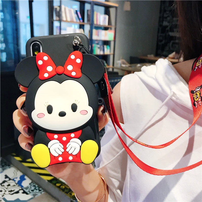 Zipper Wallet Cartoon Phone Case For Xiaomi Max 3 Mix 2 2s F1 Redmi 6A 4X 4A 5 5A 5x 6x 3D Pig Bear Soft silicone Lanyard cover