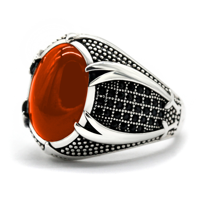 Handmade Turkish Ring For Men Women Inlay Silvery Black Zircon Stone Rings Punk Retro Religious Muslim Islamic Jewelry