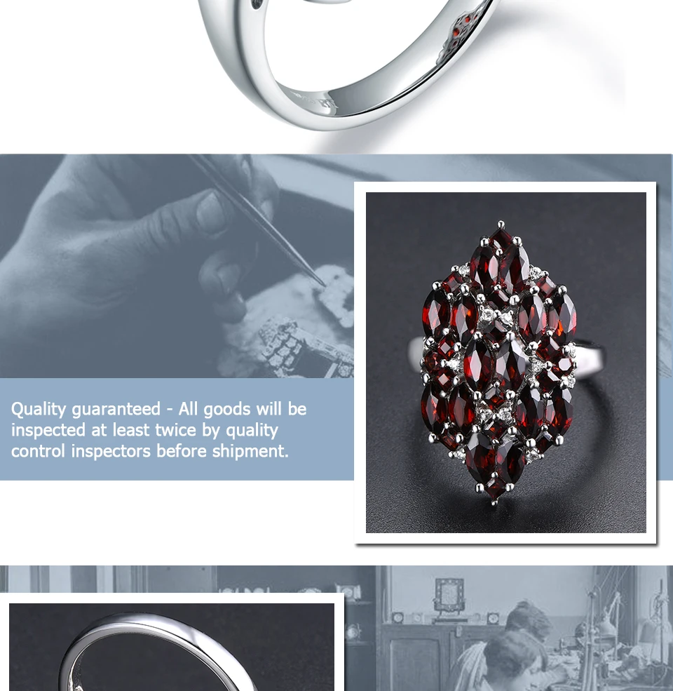 Hutang 5.12ct Гранат 925 Серебряное кольцо для женщин настоящий красный драгоценный камень Стерлинговое Серебро новые Кластерные кольца Изысканные элегантные ювелирные изделия для подарка