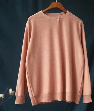 pink Корейская Женская Осенняя свободная однотонная трикотажная рубашка с круглым вырезом, женский свитер Харадзюку, рубашка основной пуловер, рубашка, топы, пальто - Цвет: pink