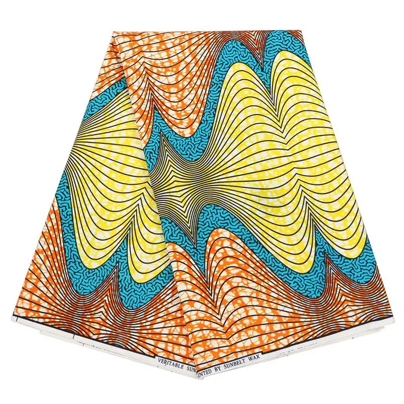 

2019 New African Dutch Wax Fabric Orange Yellow & Blue Print Pagnes African Veritable Guaranteed Wax Printed Fabric