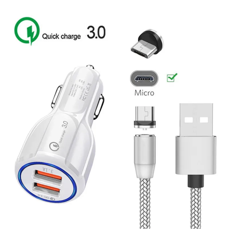 Магнитный Micro USB кабель для samsung galaxy M10 S7 Edge J6 J5 J3 huawei Y9 Honor 8X P Smart phone QC 3,0 быстрое автомобильное зарядное устройство - Тип штекера: Car charger 1M cable