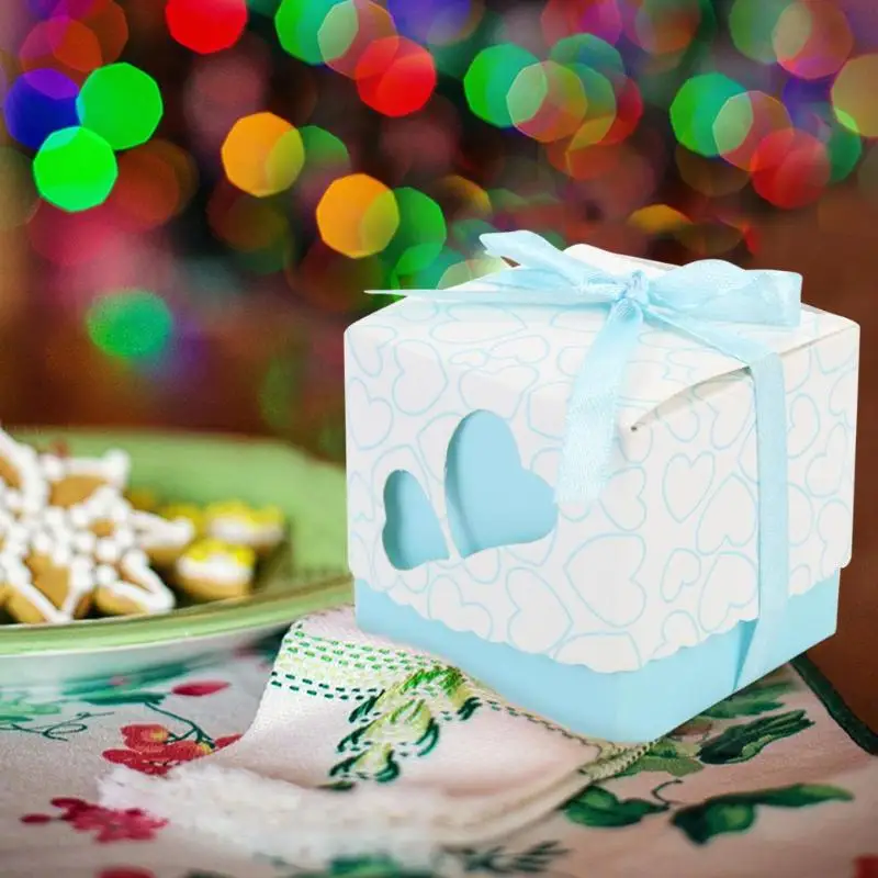 Practical 10pcs Double Hollow Love Heart Wedding Valentine Candy Boxes Unique Design Beautiful Design with Ribbon Gift Romantic