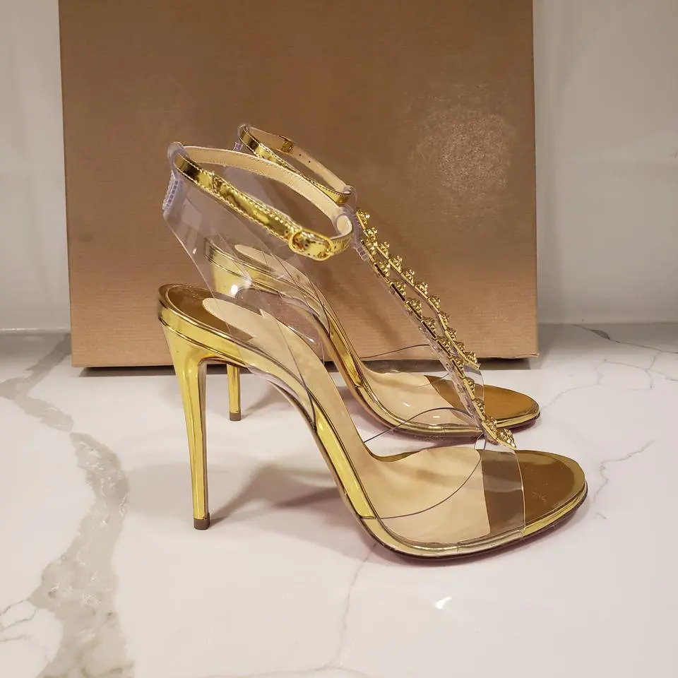 

summer new style fashion women shoes gold patent leather strappy high heels stiletto stripper sandals big size 44 12cm 10cm 8cm