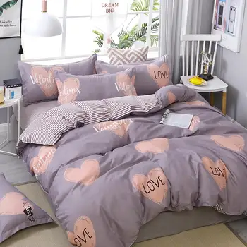 

3/4pcs High Quality \"LOVE\" Heart Printing Textile Bedding Set Include Duvet Cover&Sheets&Pillowcases Comfortable Home Bed Set