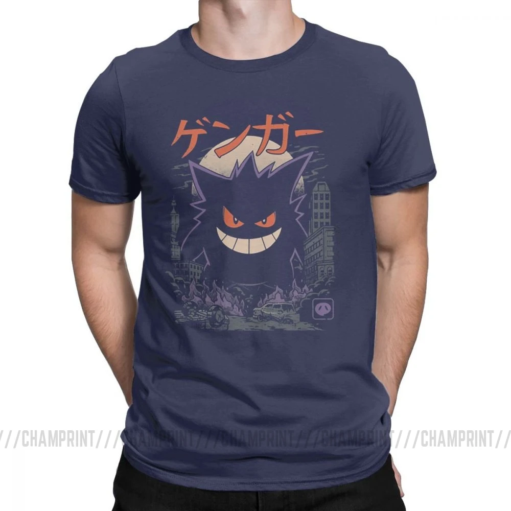 Тёмно-синий Gengar Kaiju японский стиль Одежда с покемоном комедии модные футболки для мужчин новинка чистый хлопок тройники короткий рукав Футболка уникальный - Цвет: Тёмно-синий
