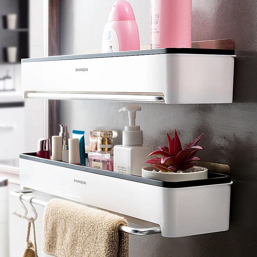 New Simple Style Bathroom Organizer Towel Rag Storage Rack Bathroom Accessories Multifunctional Hook Bathtub Tray Makeup Room
