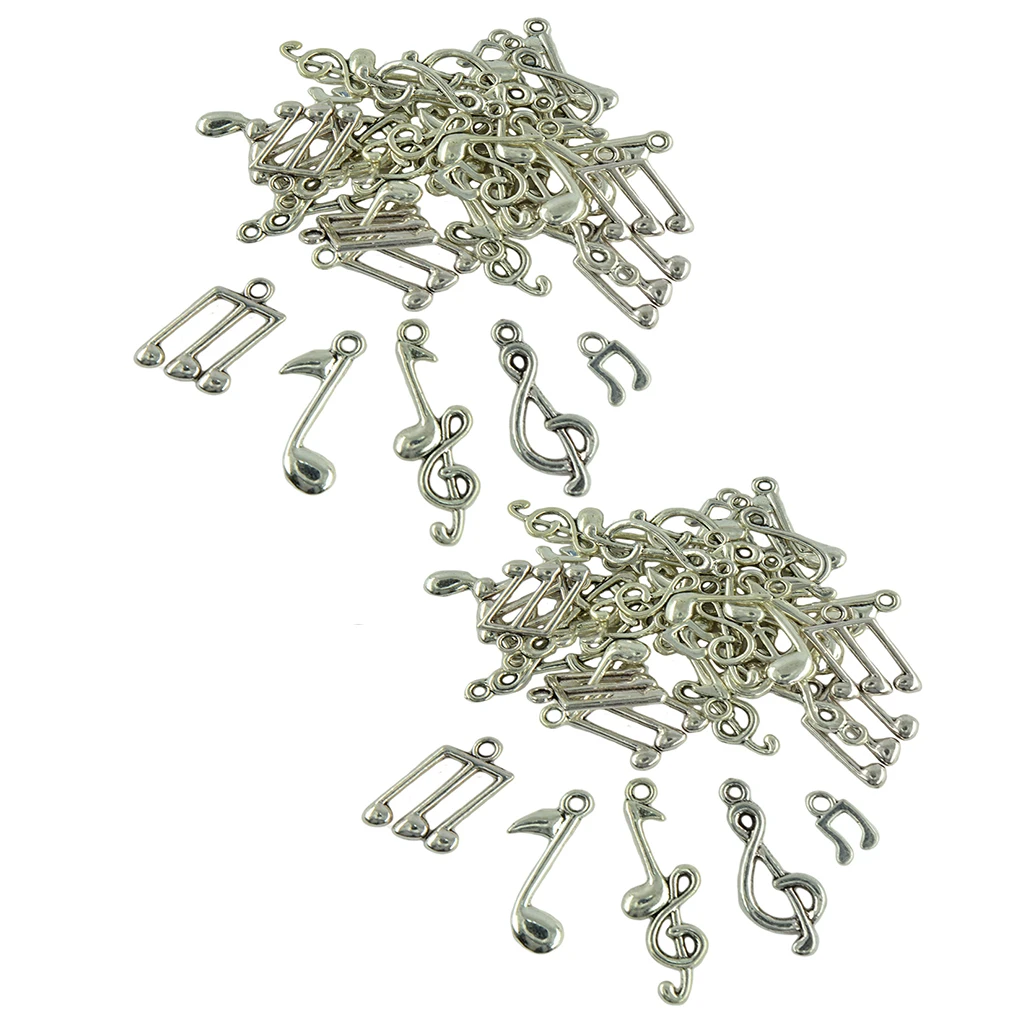 80pcs Assorted Charms Musical Note Symbol Tibetan silver color Plated Pendants Antique Jewelry Making Bracelet DIY Handmade Craft