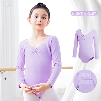 Girls Ballet Leotards High Quality Ballet Bodysuit Teen Soft Lining Dancewear Kids Nylon Short Sleeve Gymnastics Leotards Light Violet