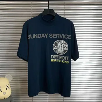 

1:1 Quality-Kanye West Sunday Service New York State Printed Women Men Cotton Jesus Is King T Shirts Tees Men