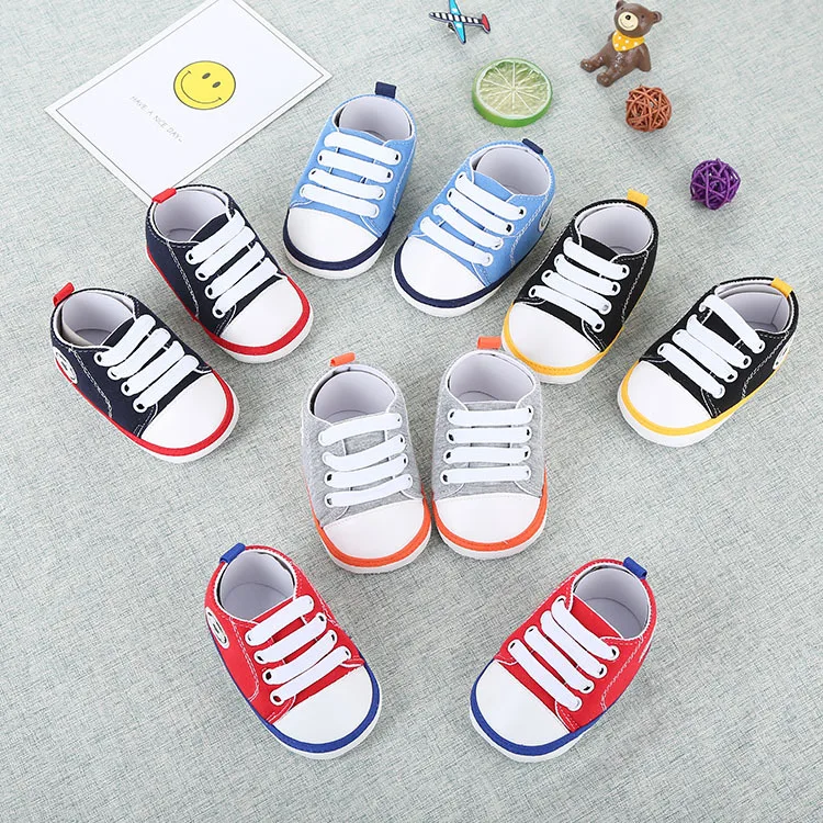 Spring and Autumn New Solid Color Casual Lace Soft Bottom Baby Canvas Shoes Baby Shoes Can Not Fall Toddler Shoes