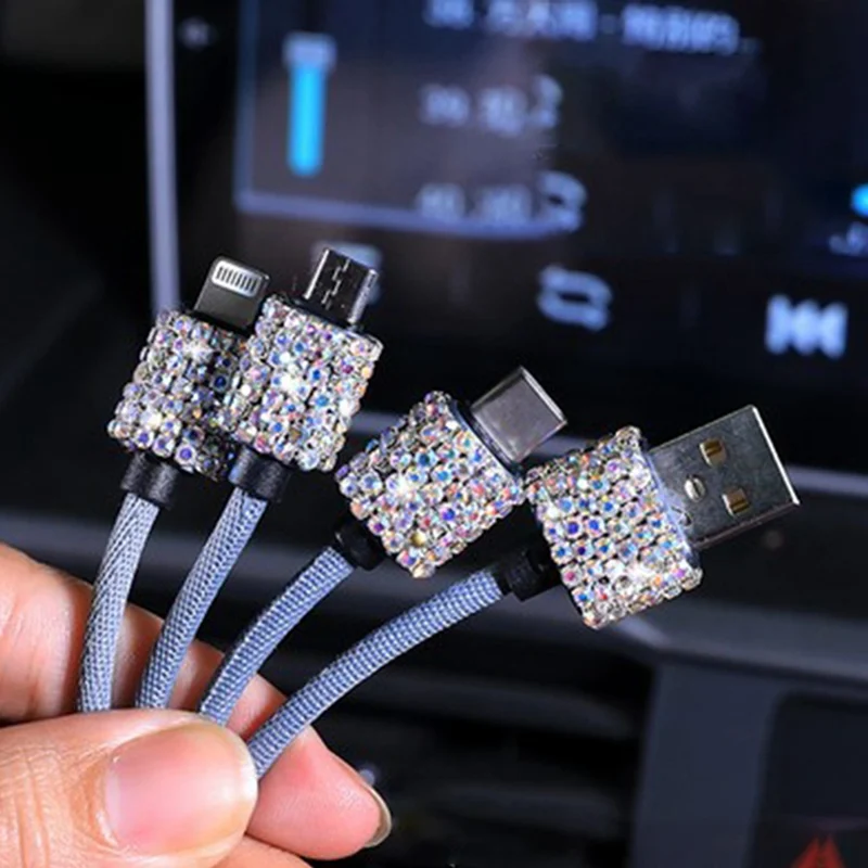 Двойной зарядное устройство USB для мобильного телефона планшета gps быстрое зарядное устройство Кристалл Алмазный телефон 3 линия передачи данных провод в прикуриватель автомобиля