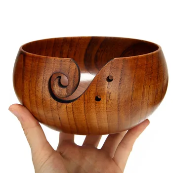 

Natural Wooden Bowl Organizer Wool Fabric Yarn Storage Bowls with Cover Round Knitted Crochet Wool Storage Box Sewing Supplies