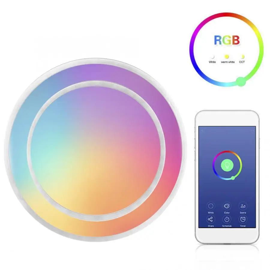 

RGB&WW 48W 15 Inch LED Smart Multi-color Ceiling Light Lamp Wifi Vioce Control Lighting AC 85-265V